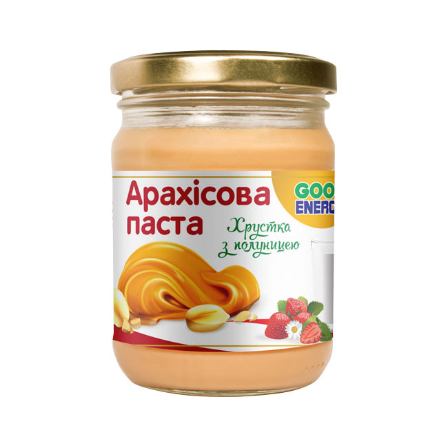 Арахис. паста хрустящая с клубникой (460 g) Арахис. паста хрустящая с клубникой (460 g)