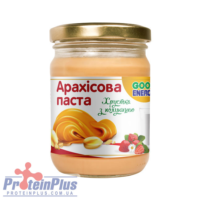 Арахис. паста хрустящая с клубникой (180 g) Арахис. паста хрустящая с клубникой (180 g)