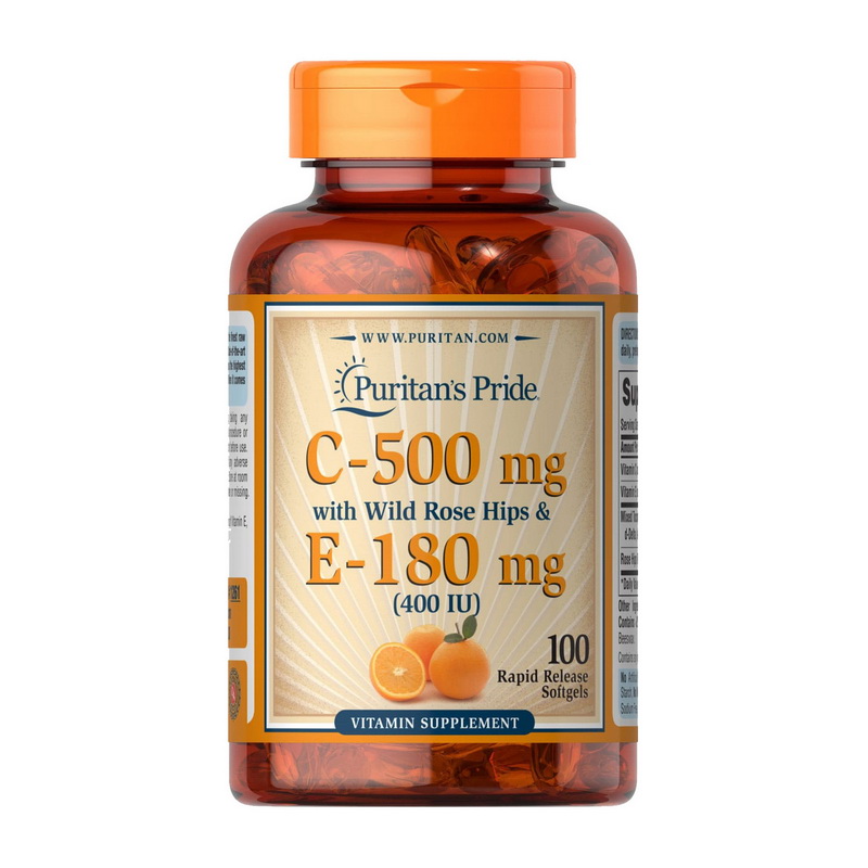 Vitamin C-500 mg with Rose Hips & E-180 mg (100 softgels) Vitamin C-500 mg with Rose Hips & E-180 mg (100 softgels)