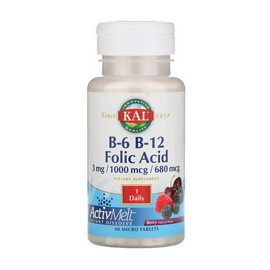 B-6 3 mg B-12 1000 mcg Folic Acid 680 mcg (60 micro tablets)