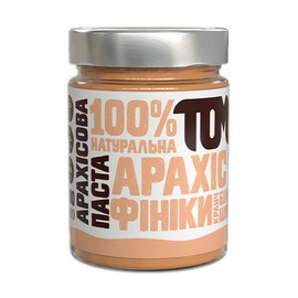 Арахісова паста кранч з білим шоколадом та фініками (300 g, скло)