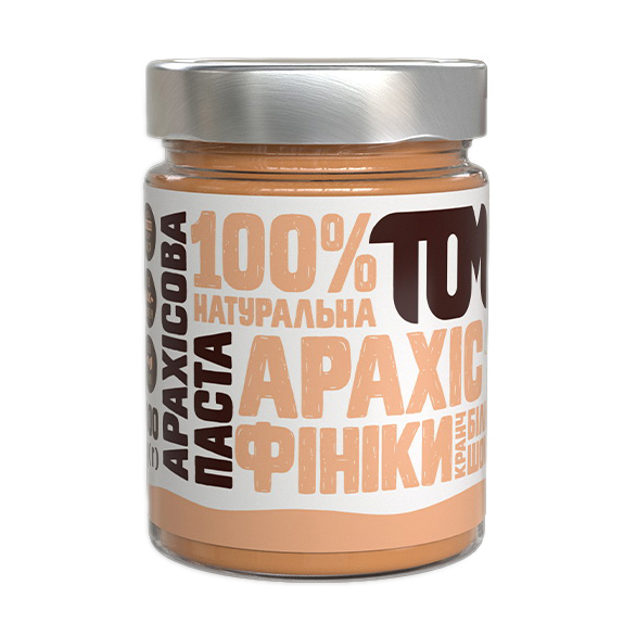Арахісова паста кранч з білим шоколадом та фініками (300 g, скло) Арахісова паста кранч з білим шоколадом та фініками (300 g, скло)
